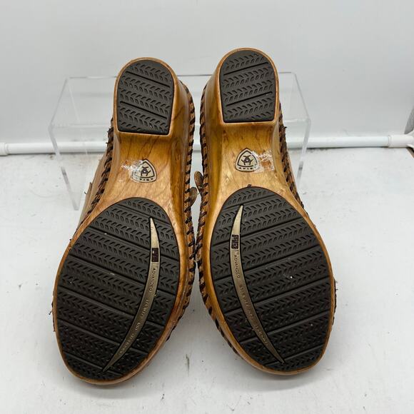 Ariat Sandals Womens 9 Tan Light Brown Leather Heeled Buckle Strap Slide - Picture 9 of 9